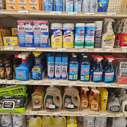 Home and cleaning supplies on display inside of Randall Lumber & Hardware