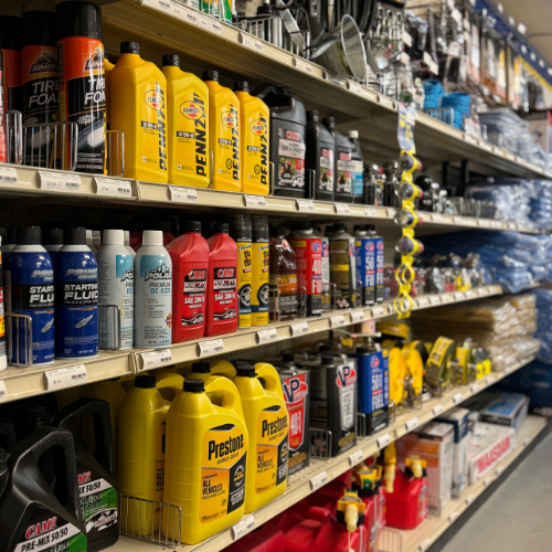 Automotive supplies on display inside of Randall Lumber & Hardware