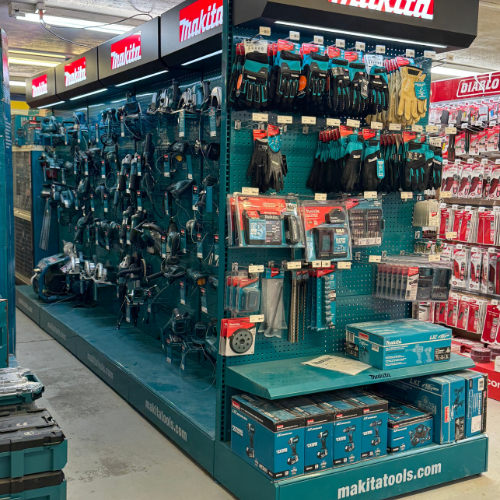 Makita tools and supplies on display inside of Randall Lumber & Hardware