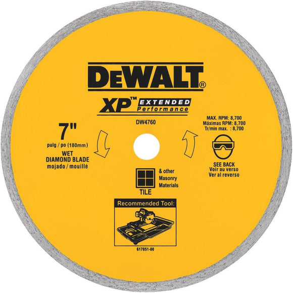 DeWalt Extended Performance 7 In. Continuous Rim Dry/Wet Cut Tile Diamond Blade