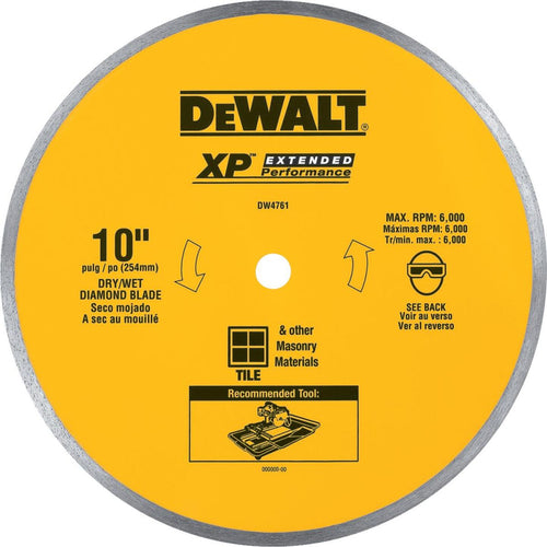 DeWalt Extended Performance 10 In. Continuous Rim Dry/Wet Cut Tile Diamond Blade