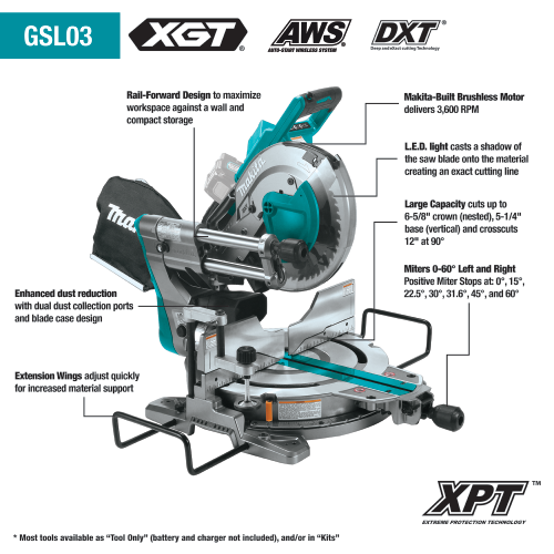 Makita 40V max XGT® Brushless Cordless 10 Dual‑Bevel Sliding Compound Miter Saw AWS® Capable Tool Only
