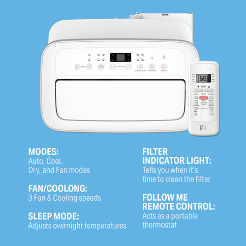 Perfect Aire 12,000 BTU/8,000 SACC Portable Air Conditioner with Full-Function Remote Control